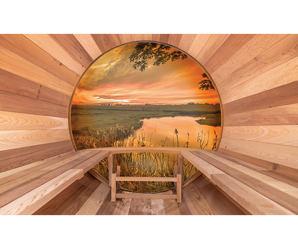 Interior sauna de madera Red Cedar Barril Panorama