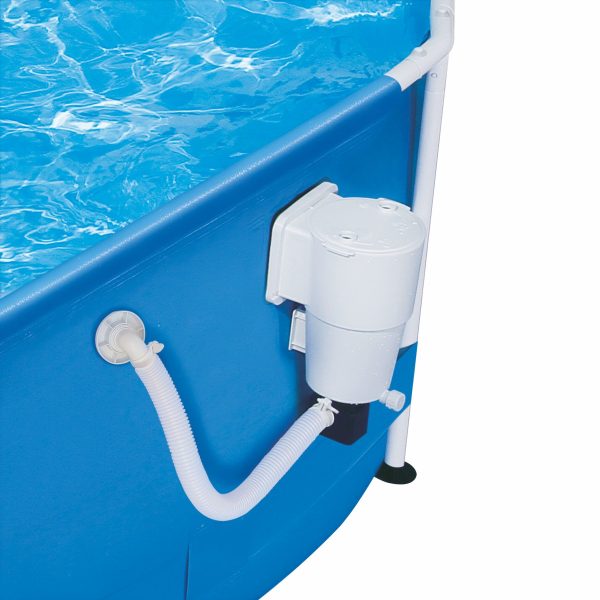 Sistema de filtración con skimmer y bomba en piscina desmontable