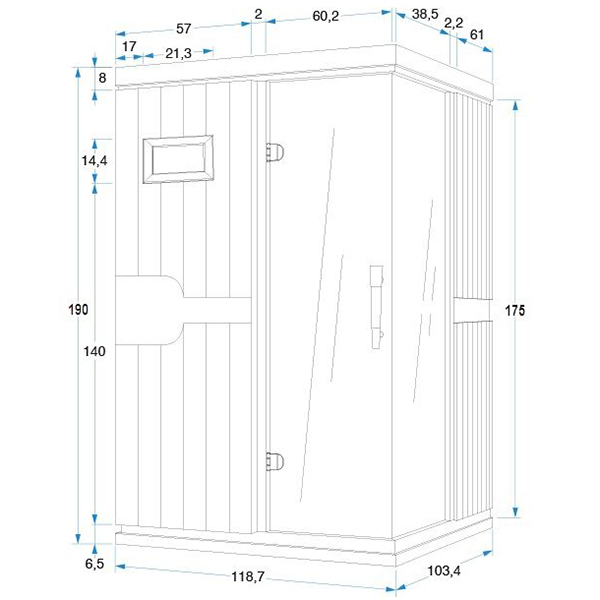 Dimensiones sauna  infrarrojos Isabel 2